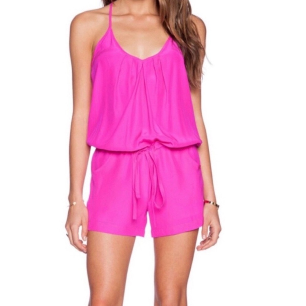 Amanda Uprichard Bright Pink Spaghetti Strap Romper